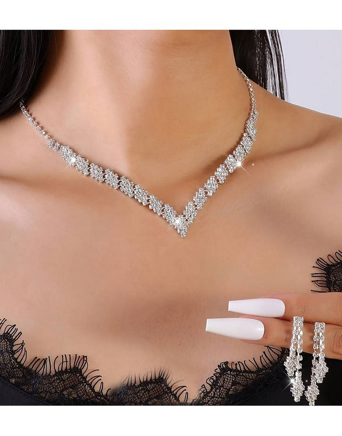 Elegant Sparkling Rhinestone Party Wear Necklace & Earrings