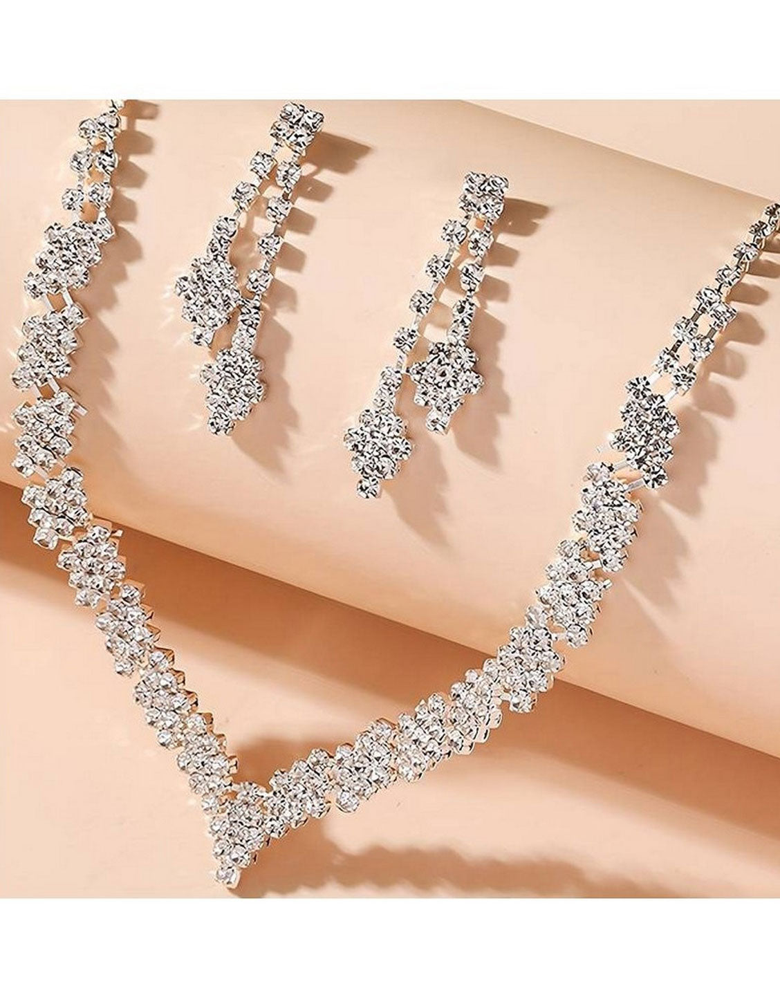 Elegant Sparkling Rhinestone Party Wear Necklace & Earrings - Out of Stock