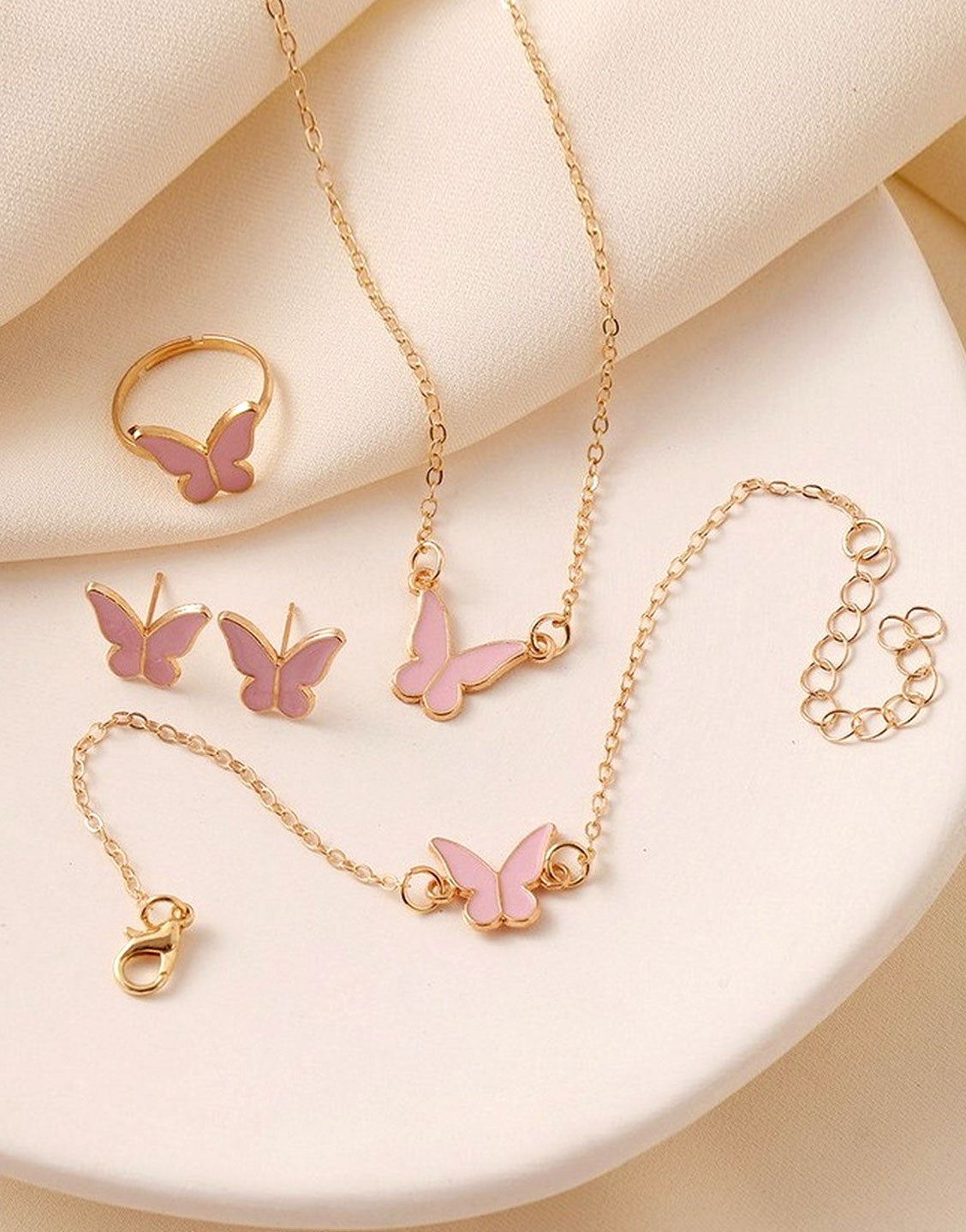 4-Piece Trendy Butterfly Shape Jewelry Set with Bracelet, Earring
