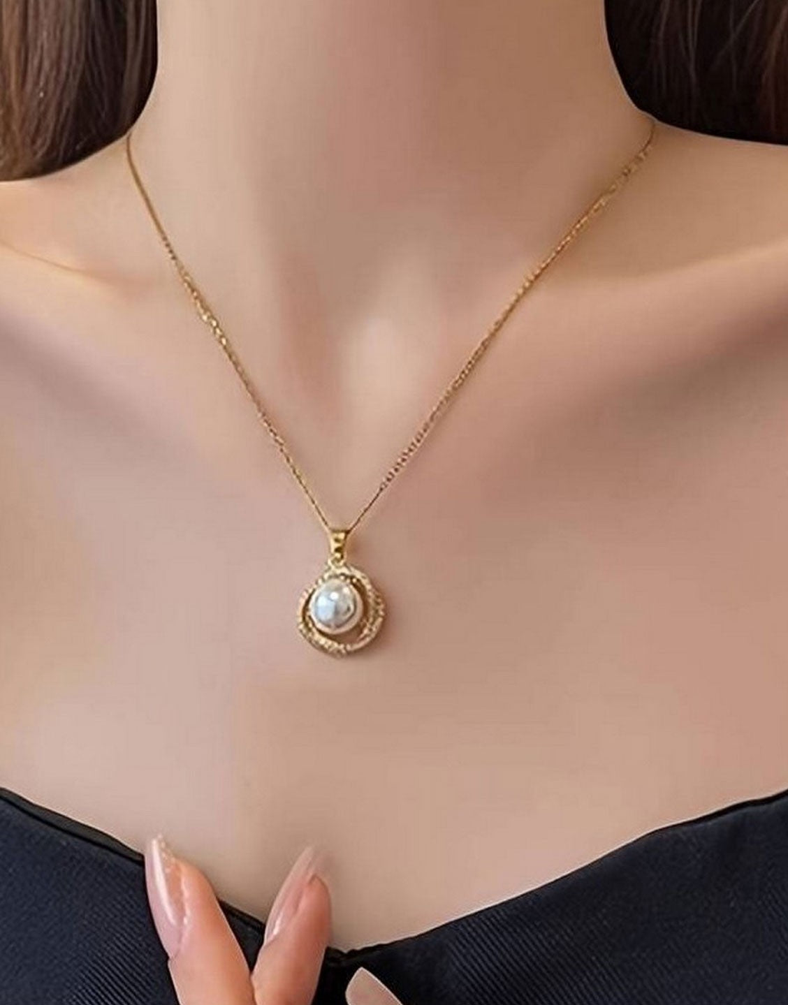 3-Piece Vintage-Inspired Faux Pearl & Rhinestone Necklace with Ring, Earrings