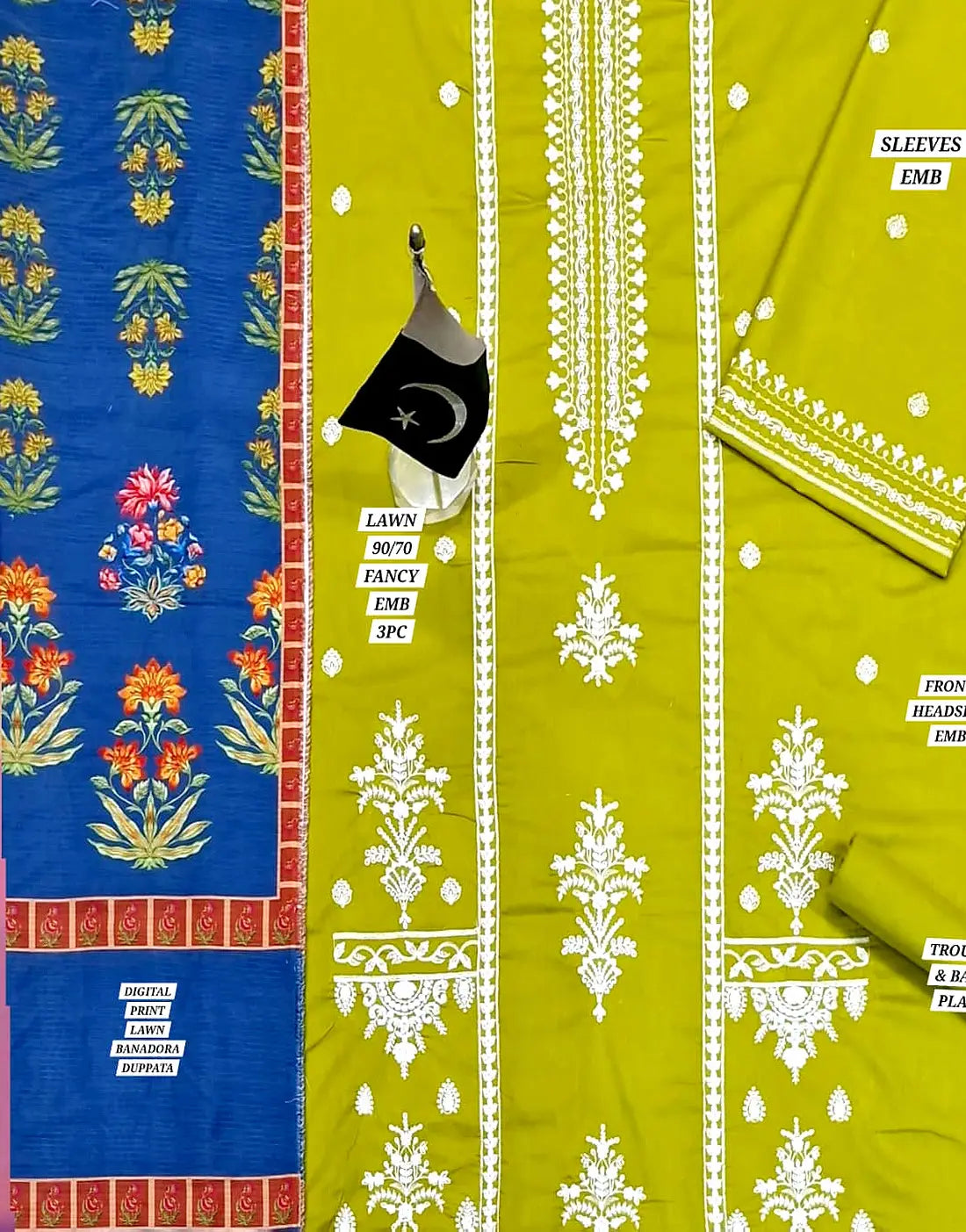 Heavy Embroidered EID Lawn Dress with Digital Print Banadora Dupatta