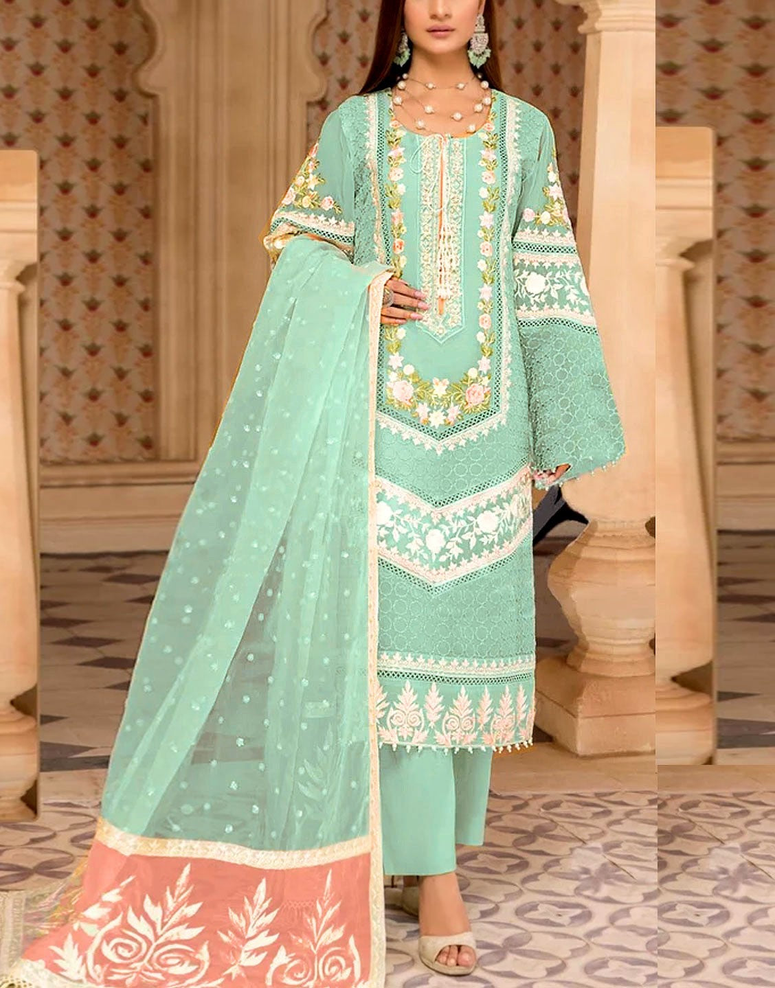 Heavy Schiffli Embroidered Lawn Dress  with Diamond Zari Dupatta