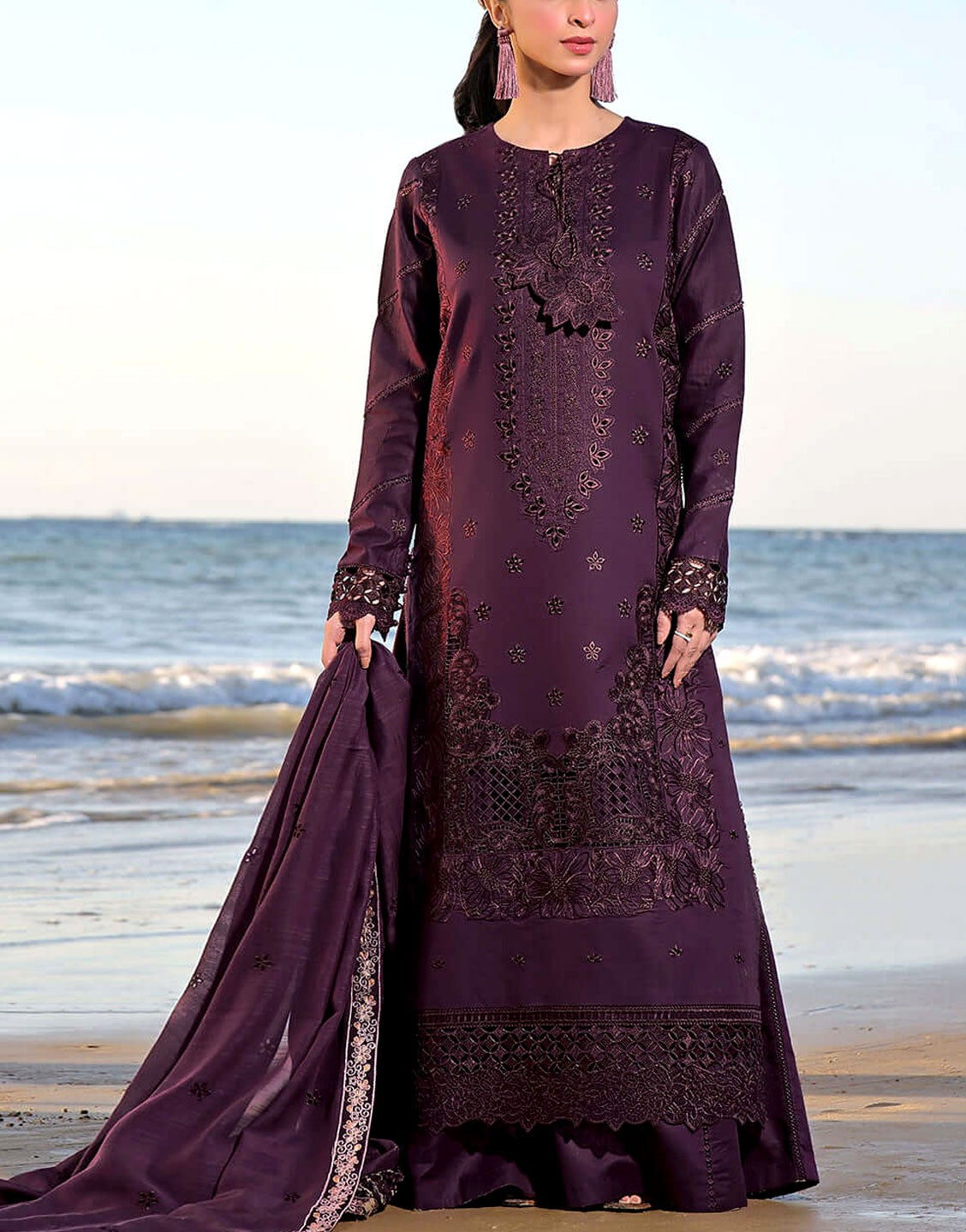 Heavy Schiffli Embroidered Lawn Dress  with Diamond Zari Dupatta