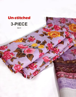 All-Over Print Scroll Embroidered Swiss Lawn Dress with Chiffon Dupatta