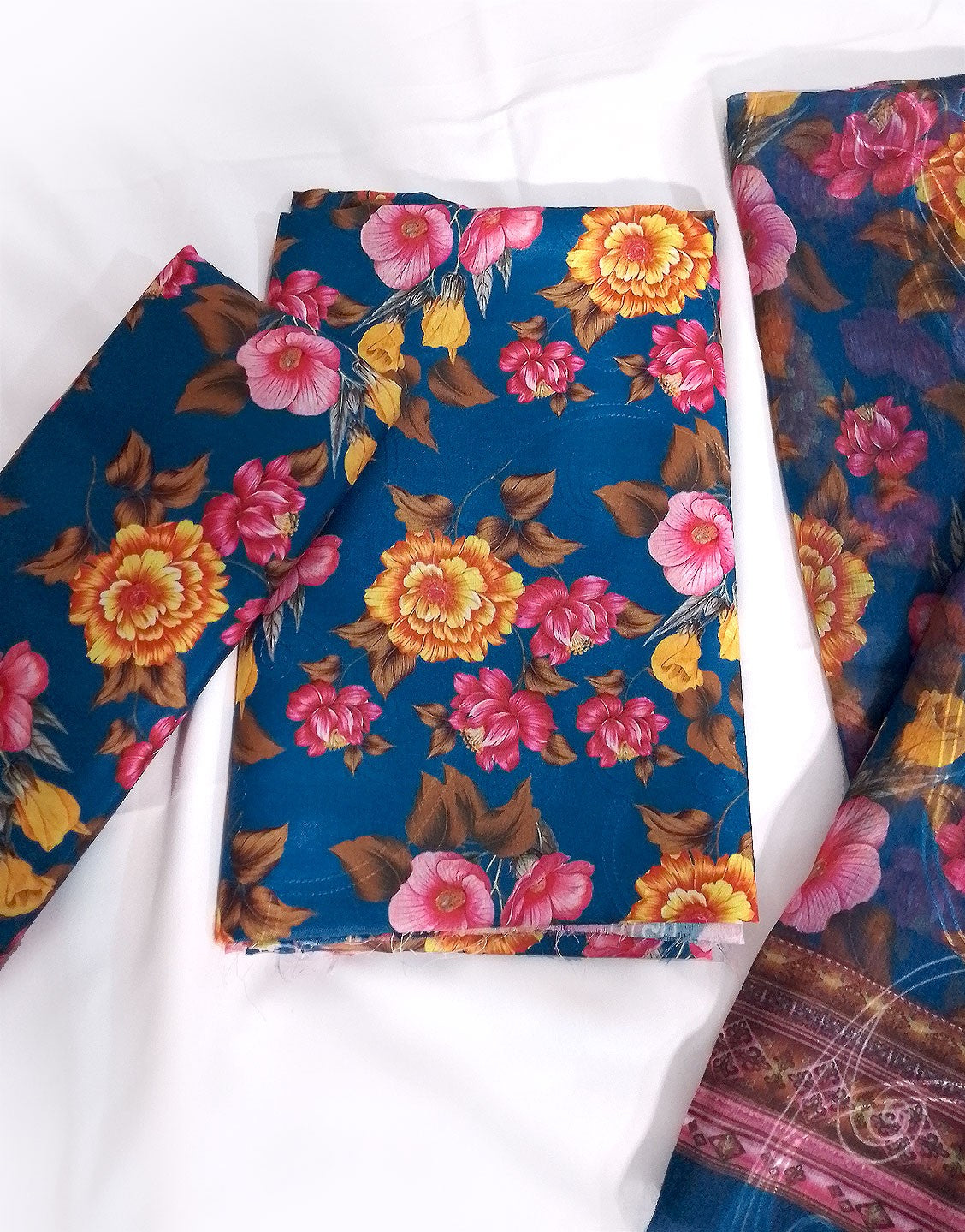All-Over Print Scroll Embroidered Swiss Lawn Dress with Chiffon Dupatta