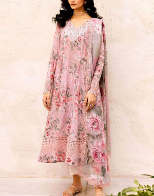 All-Over Print Schiffli Embroidered Lawn Dress  with Chiffon Dupatta
