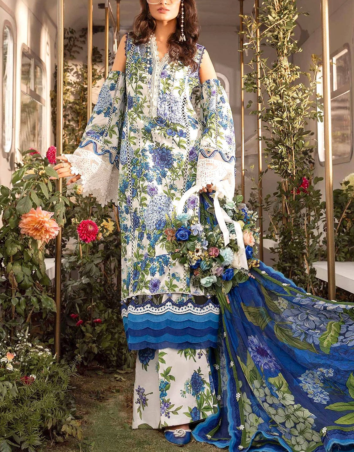 All-Over Print Embroidered Lawn Dress  with Chiffon Dupatta