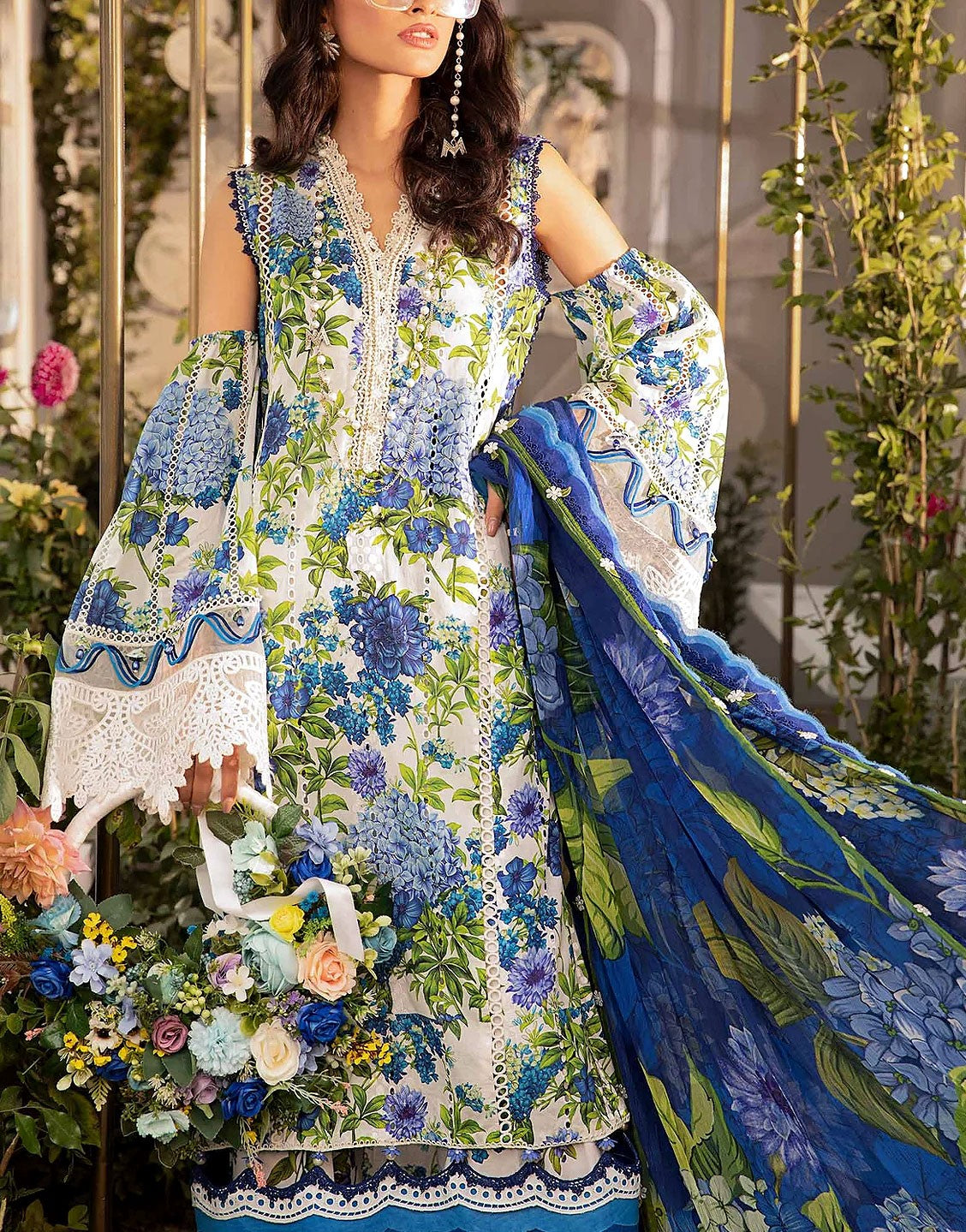 All-Over Print Embroidered Lawn Dress with Chiffon Dupatta - Out of Stock
