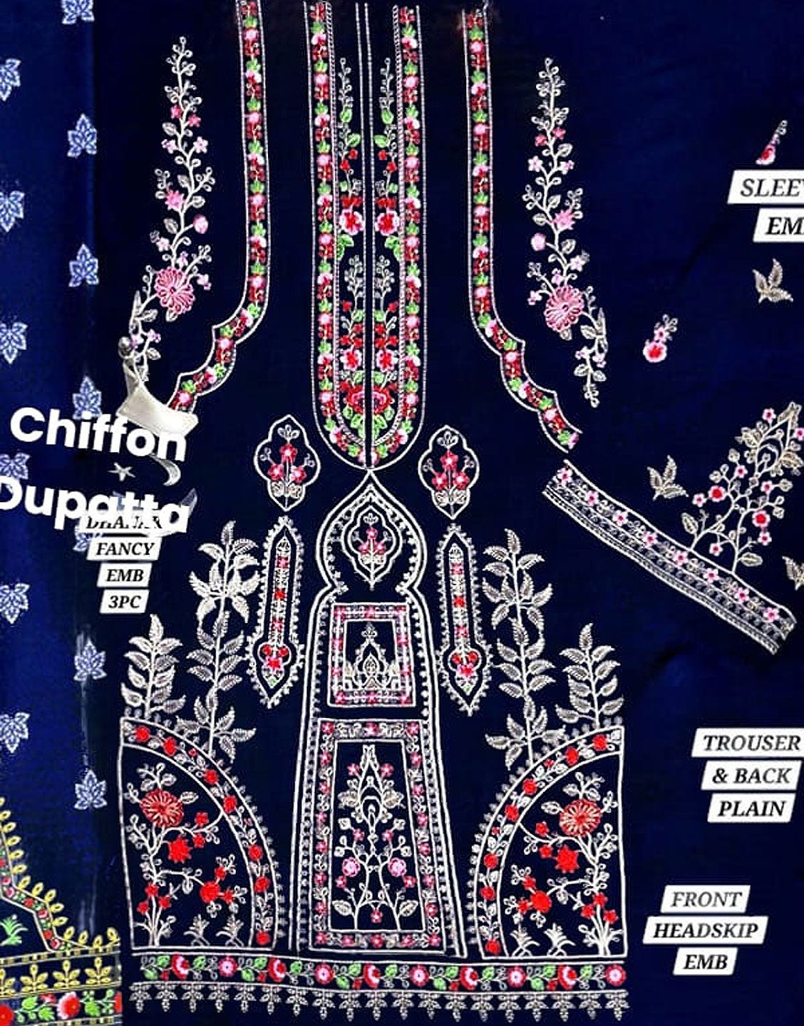 Cultural Inspired Embroidered Cotton Dress with Chiffon Dupatta - Out of Stock