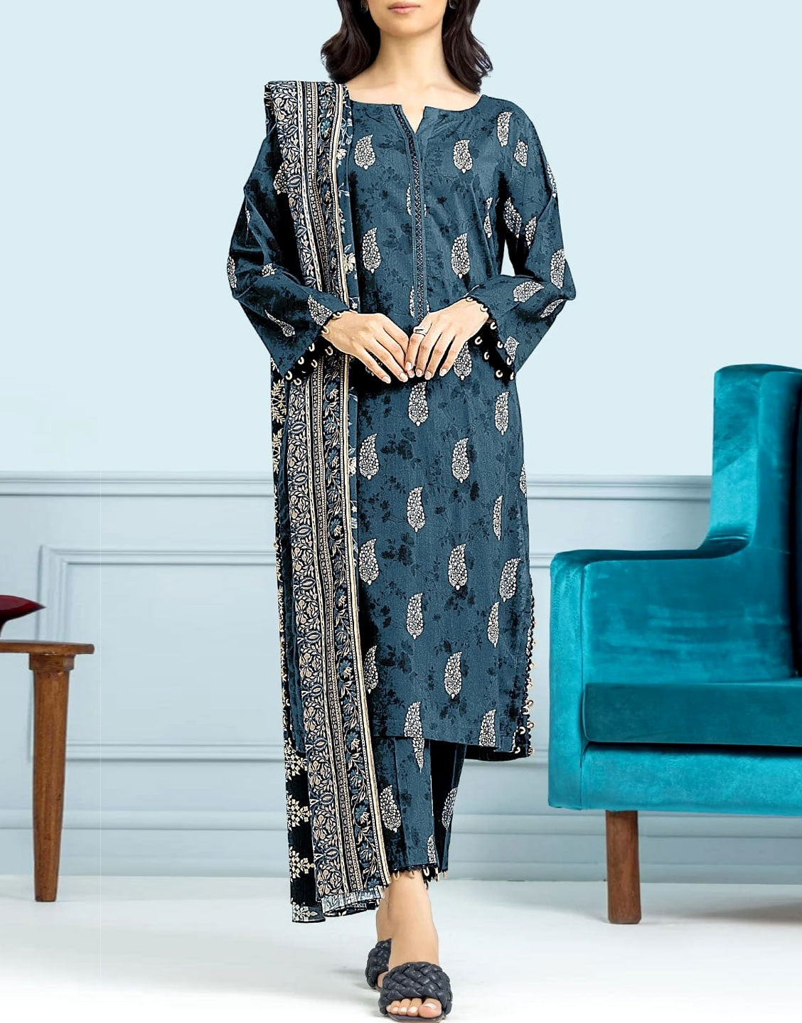 All-Over Digital Print Lawn Dress  with Swiss Zari Dupatta