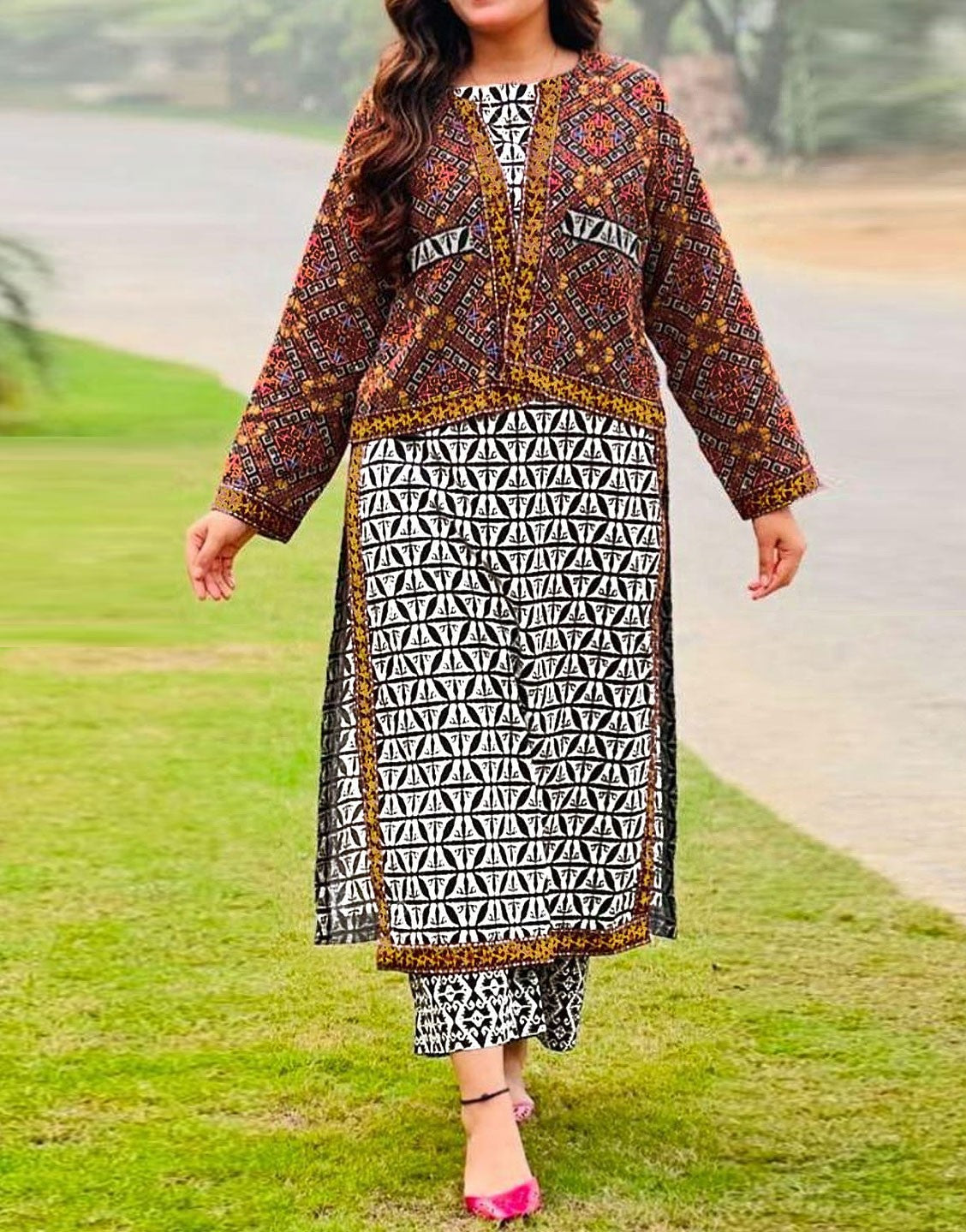 All-Over Digital Print Lawn Suit  with Swiss Zari Dupatta
