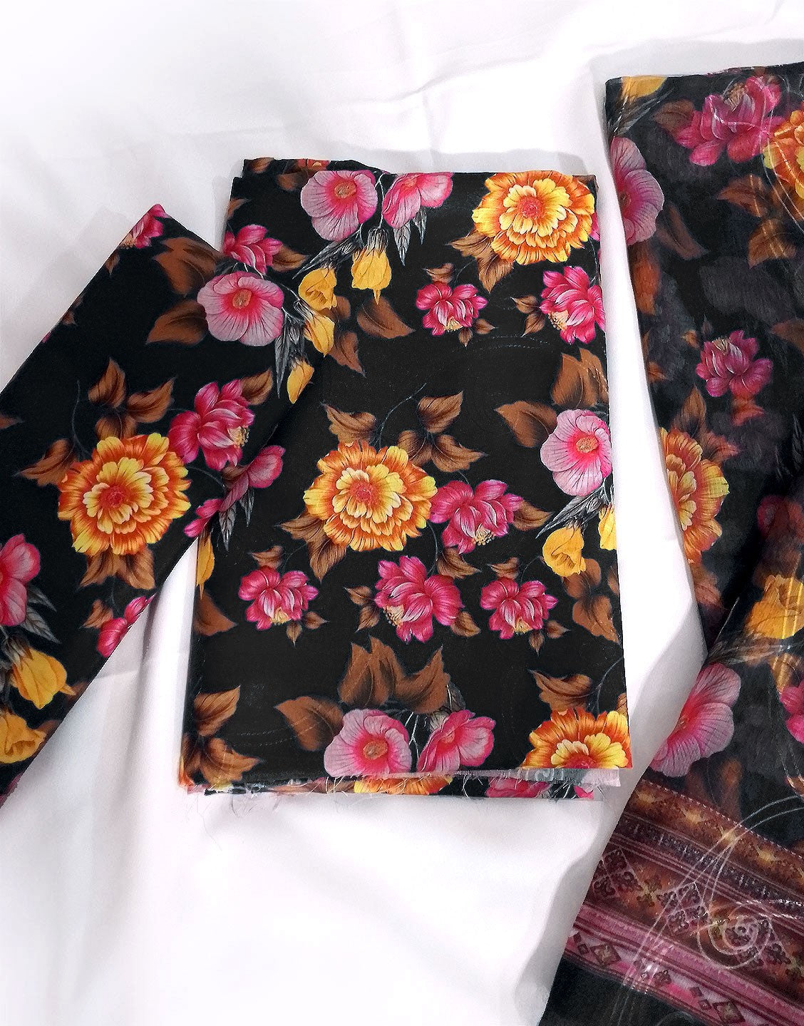 All-Over Print Scroll Embroidered Swiss Lawn Dress with Chiffon Dupatta