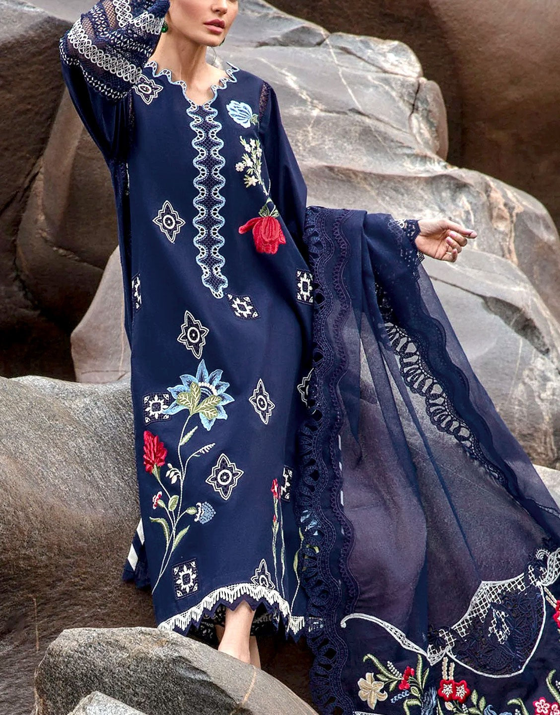 Luxury Heavy Embroidered EID Lawn Dress  with Embroidered NET Dupatta