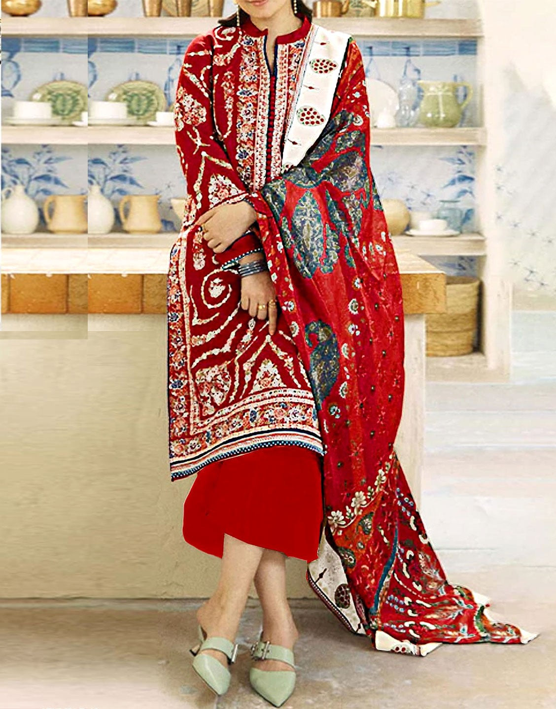 Heavy Embroidered Lawn Dress  with Diamond Zari Dupatta