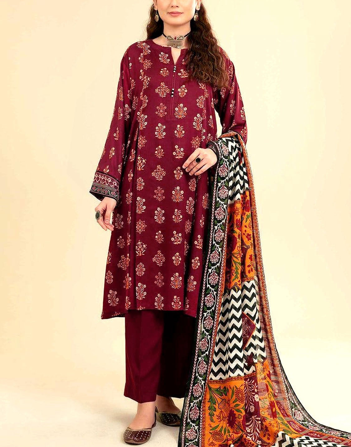 Elegant Embroidered Lawn Dress  with Monal Dupatta