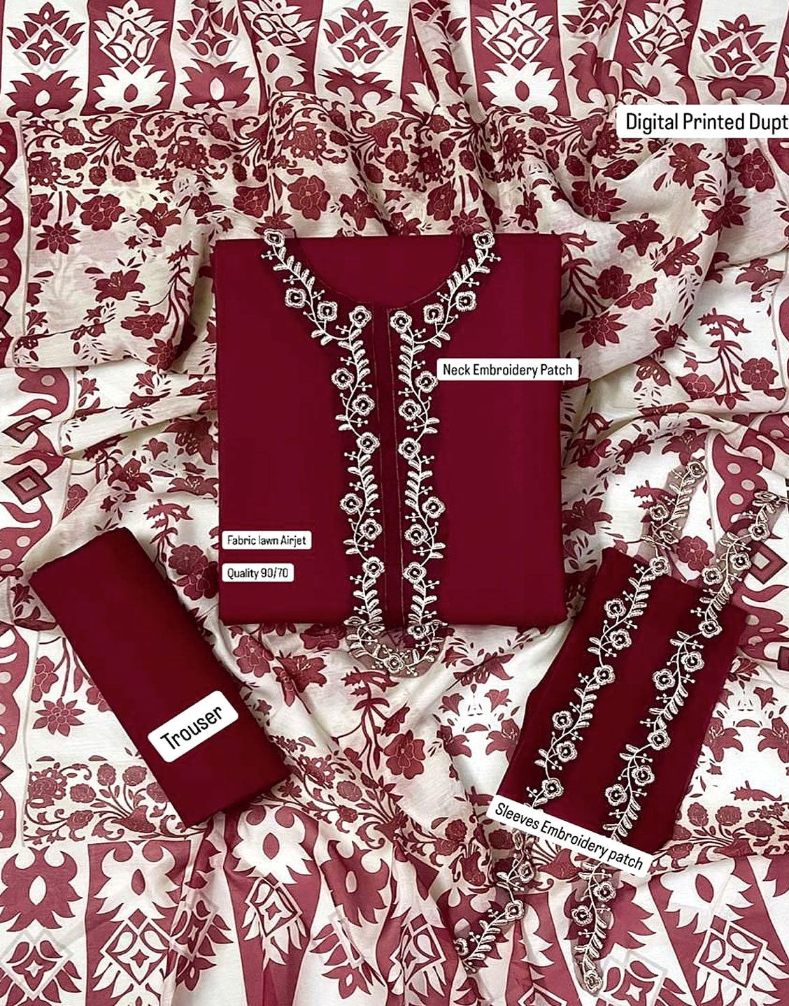 Trendy Embroidered Lawn Dress with Printed Lawn Dupatta