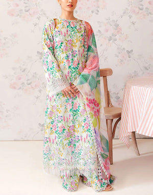 All-Over Print Schiffli Embroidered Lawn Dress  with Chiffon Dupatta