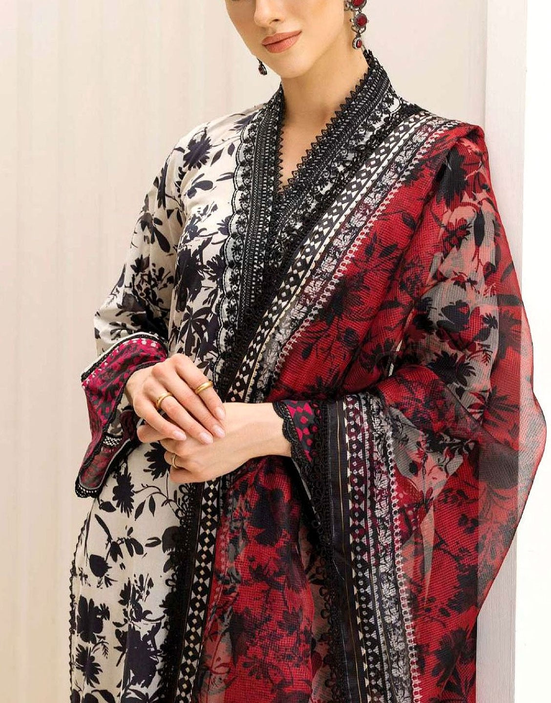 Digital Print Embroidered EID Lawn Dress with Chiffon Dupatta