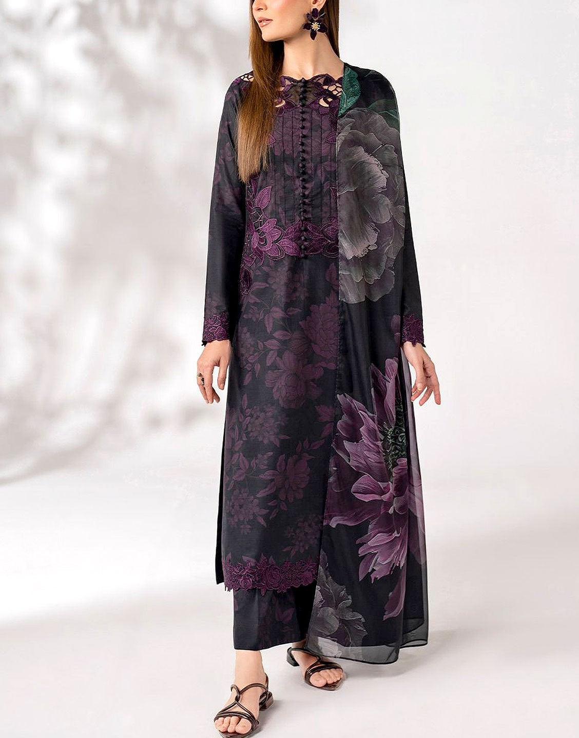 All-Over Print Embroidered EID Lawn Suit  with Silk Dupatta