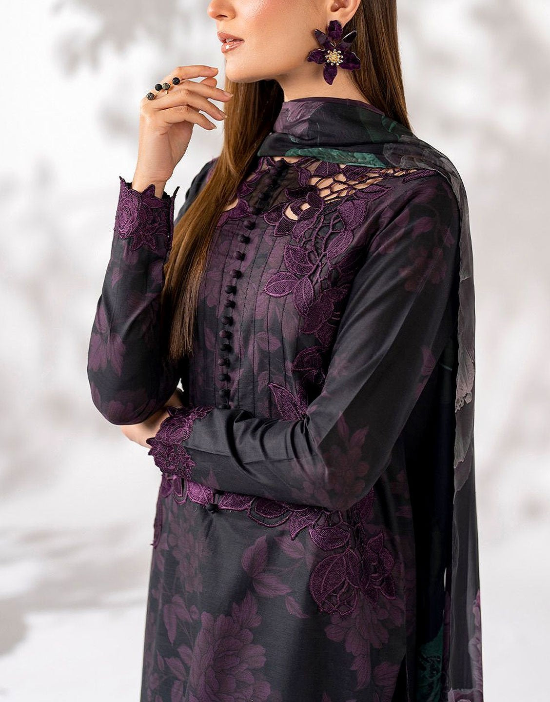 All-Over Print Embroidered EID Lawn Suit with Silk Dupatta - Out of Stock
