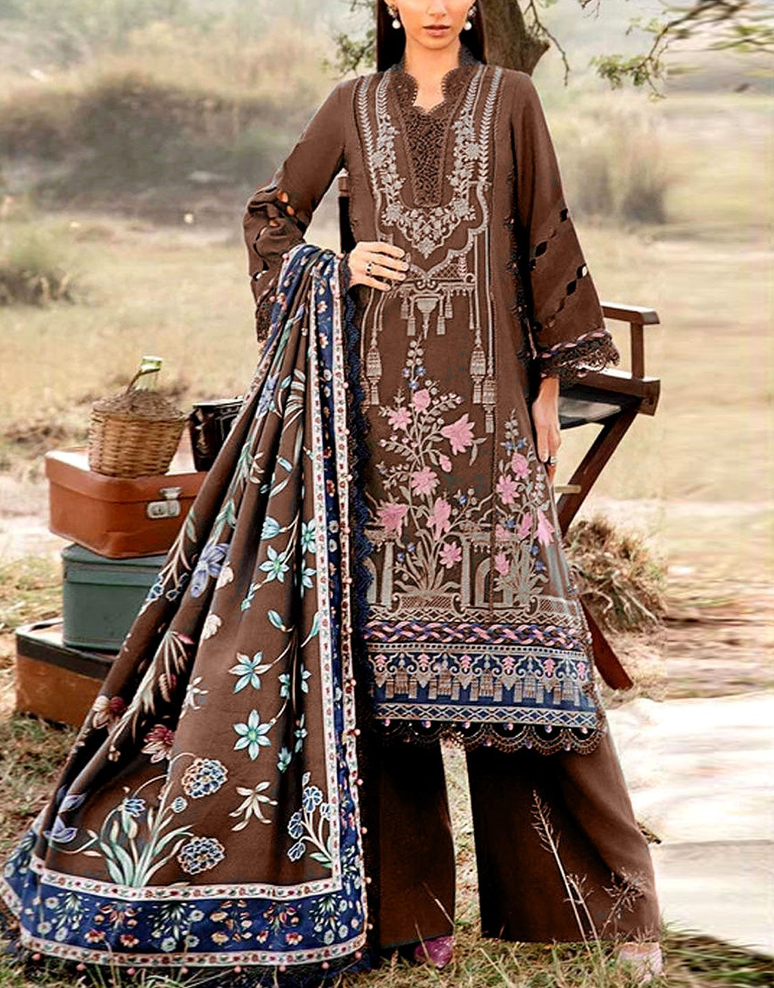 Heavy Panel Embroidered EID Lawn Dress with Chiffon Dupatta