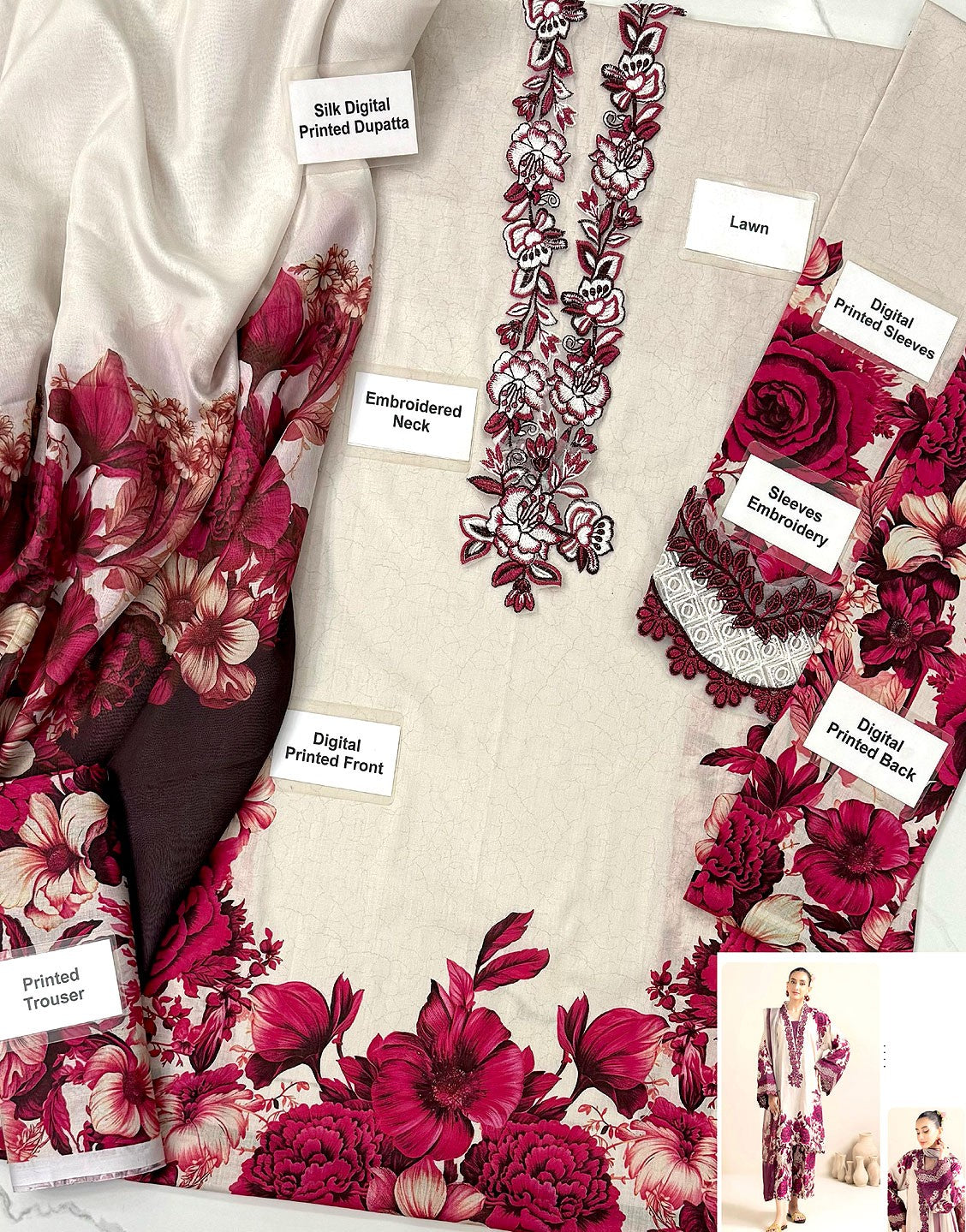 All-Over Print Embroidered EID Lawn Dress with Silk Dupatta - Out of Stock