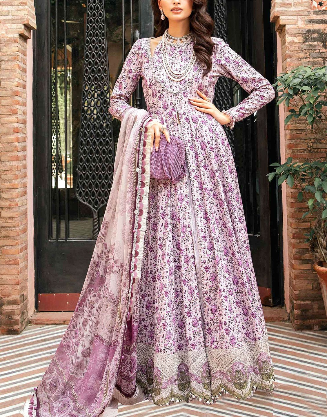 All-Over Print Embroidered Lawn Suit  with Chiffon Dupatta