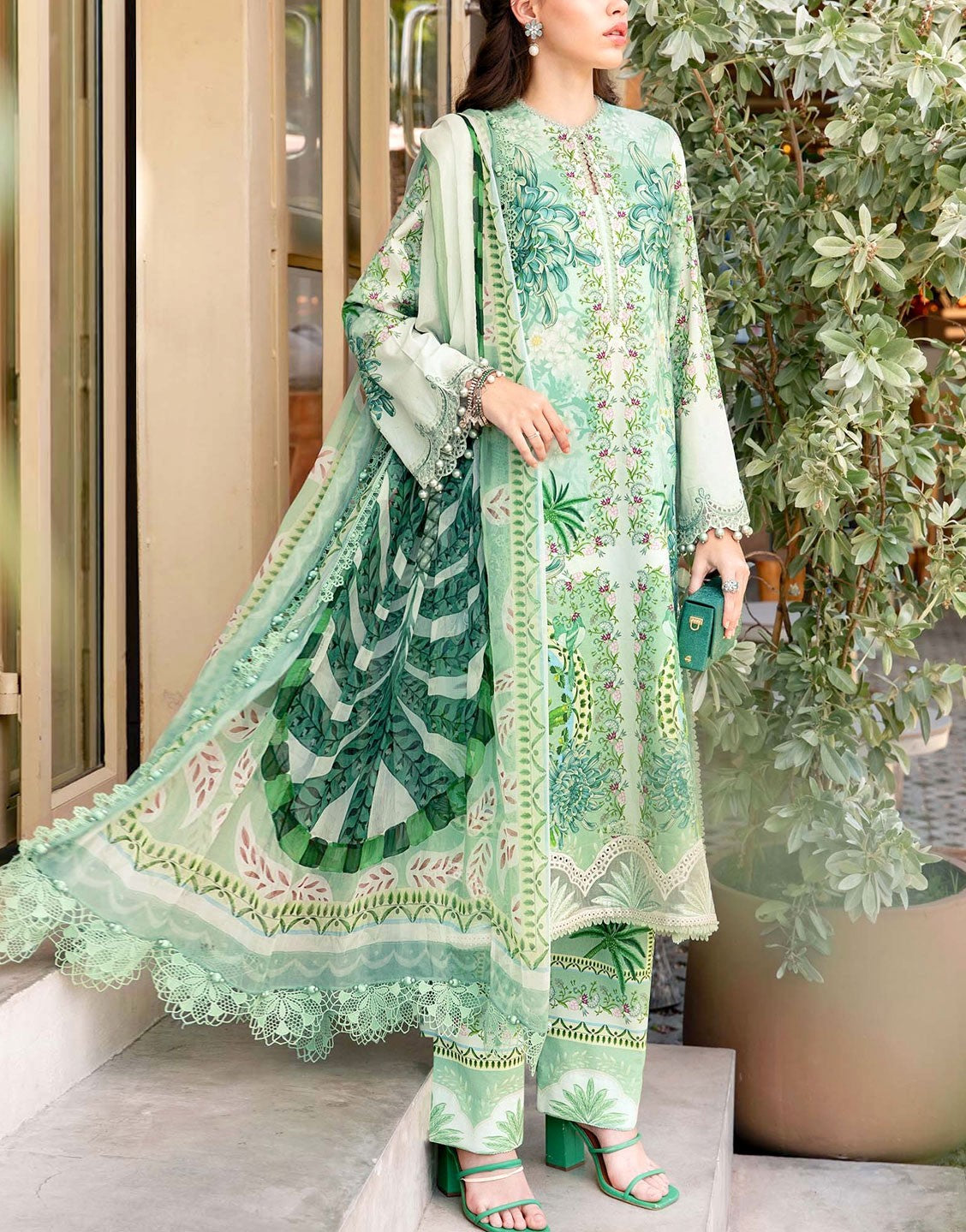 All-Over Print Embroidered Lawn Dress  with Chiffon Dupatta