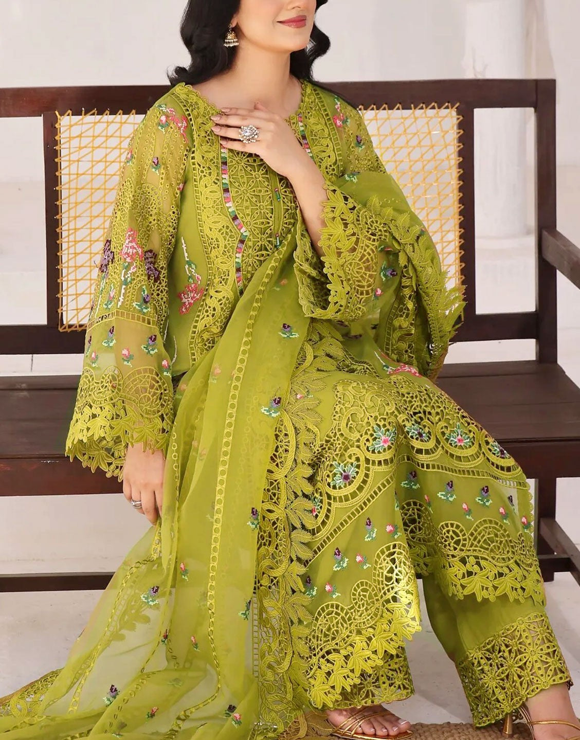 Aneela's Heavy Embroidered & Cutwork Organza Wedding Dress with Emb. Organza Dupatta