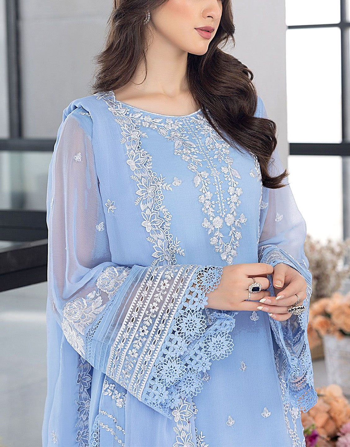Formal Embroidered Organza Party Wear Dress - Out of Stock