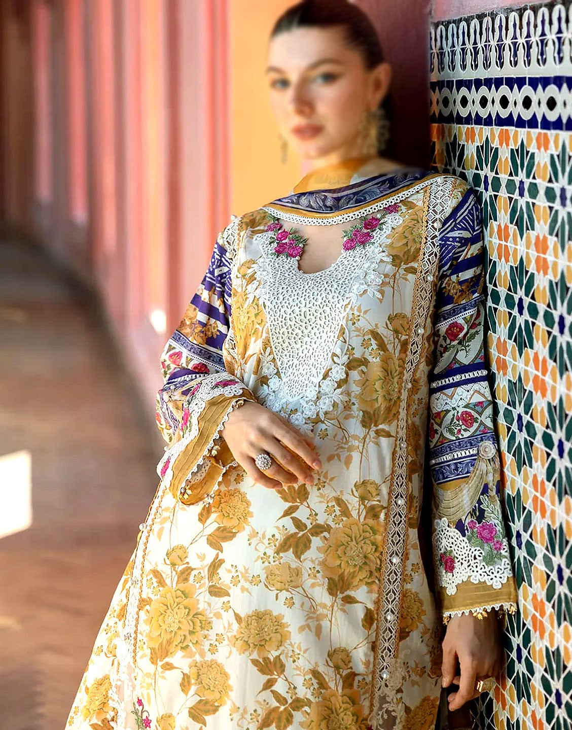 All-Over Print Embroidered Lawn Suit with Chiffon Dupatta