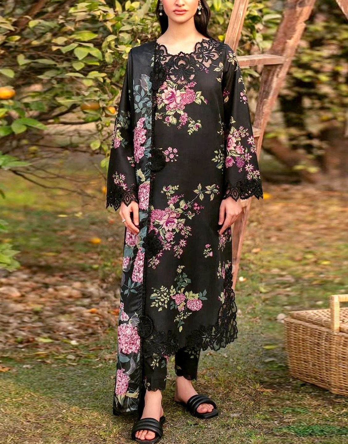 All-Over Print Embroidered Lawn Dress  with Chiffon Dupatta