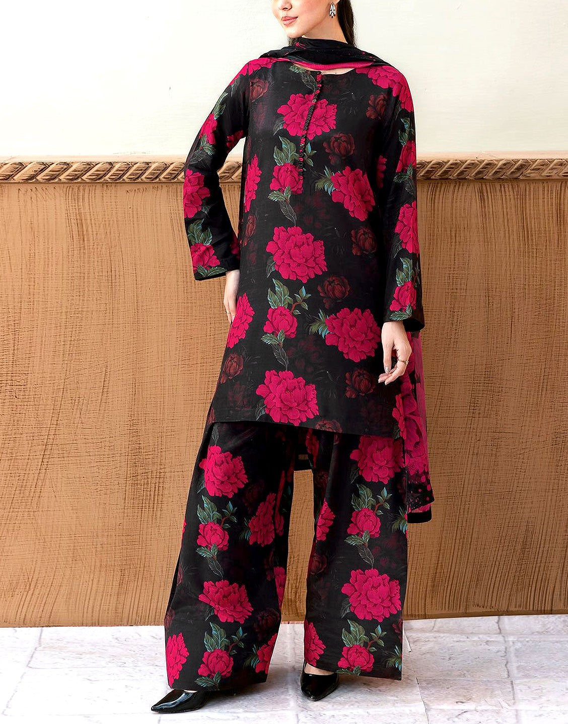All-Over Digital Print Swiss Lawn Dress with Silk Dupatta