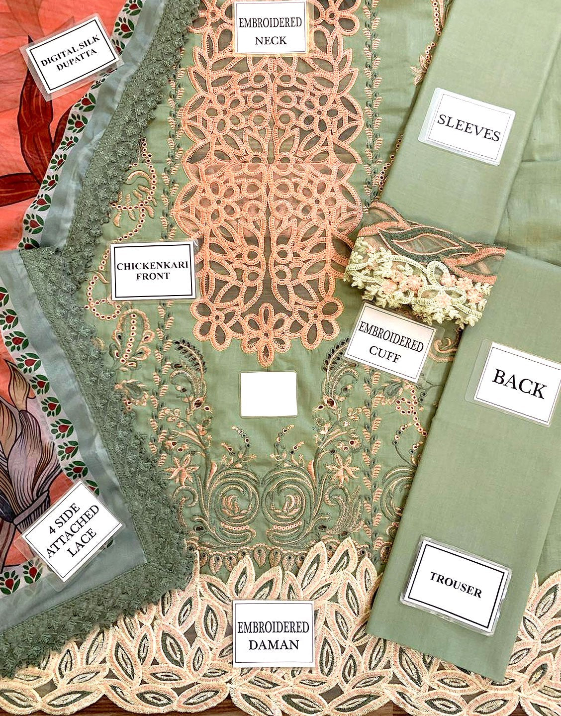 Luxurious Schiffli Embroidered with Cutwork Lawn Party Wear Dress with Silk Dupatta - Out of Stock