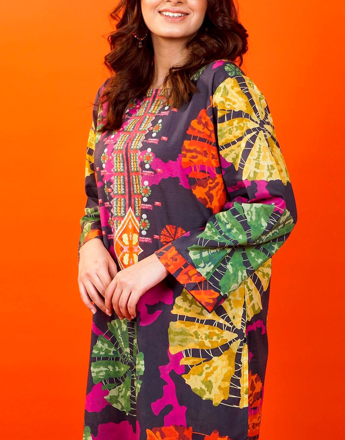 All-Over Print Swiss Lawn Dress with Printed Silk Dupatta