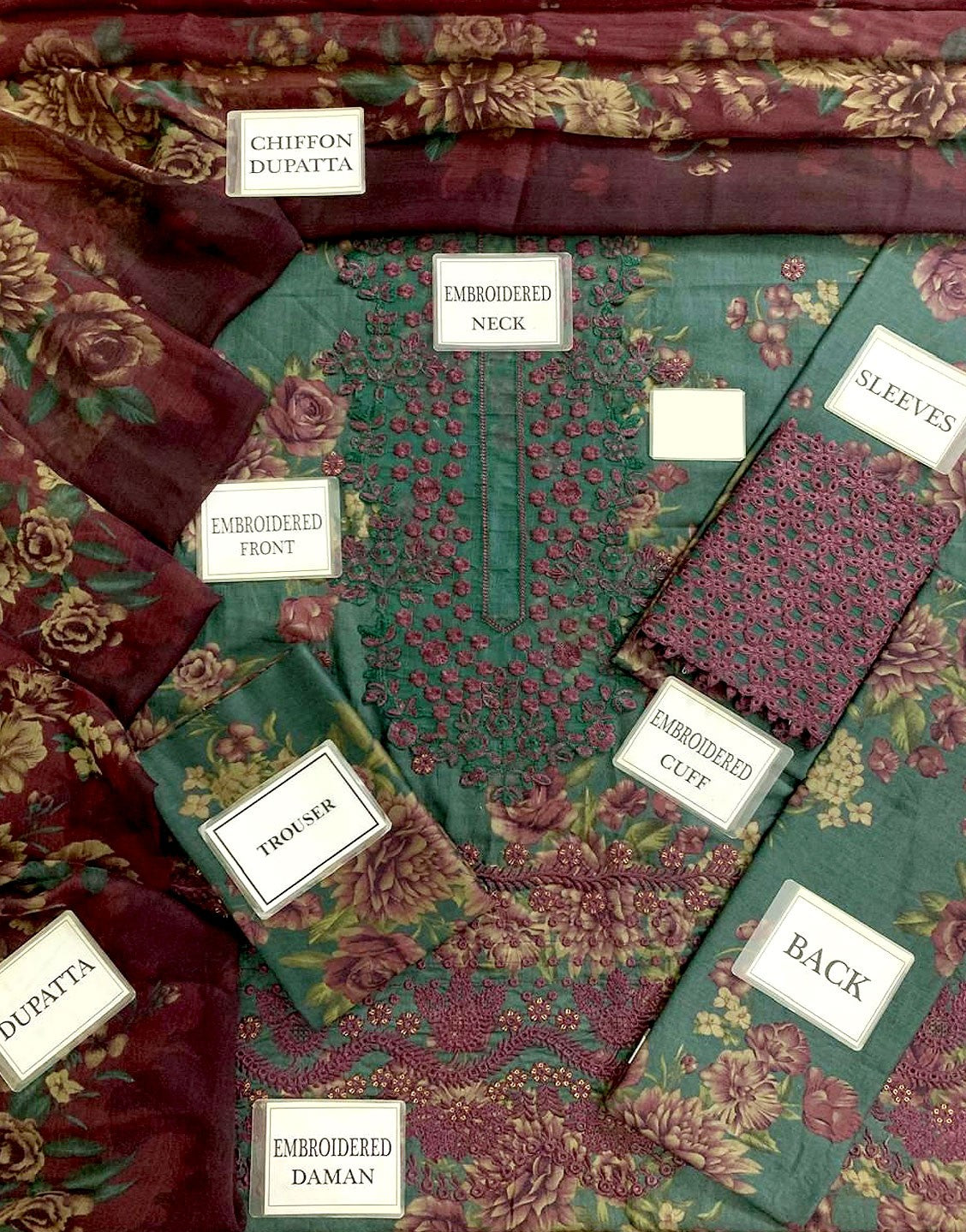 All-Over Print Embroidered Lawn Dress with Chiffon Dupatta - Out of Stock