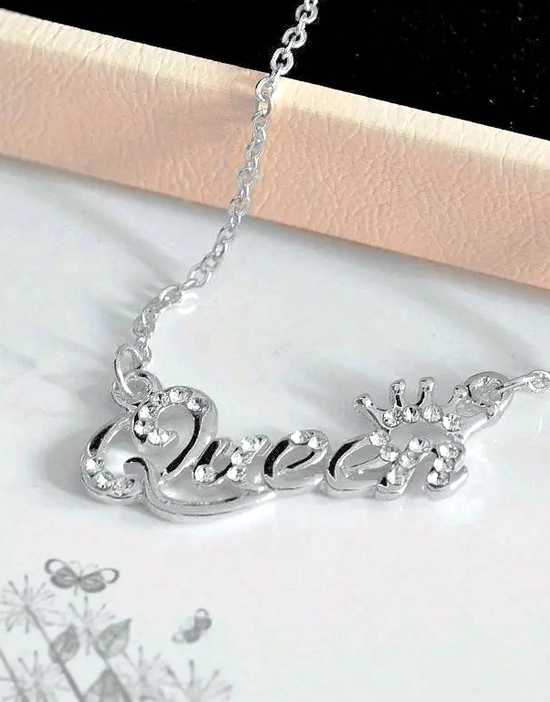 Adorable QUEEN Initial Silver Pendant Necklace