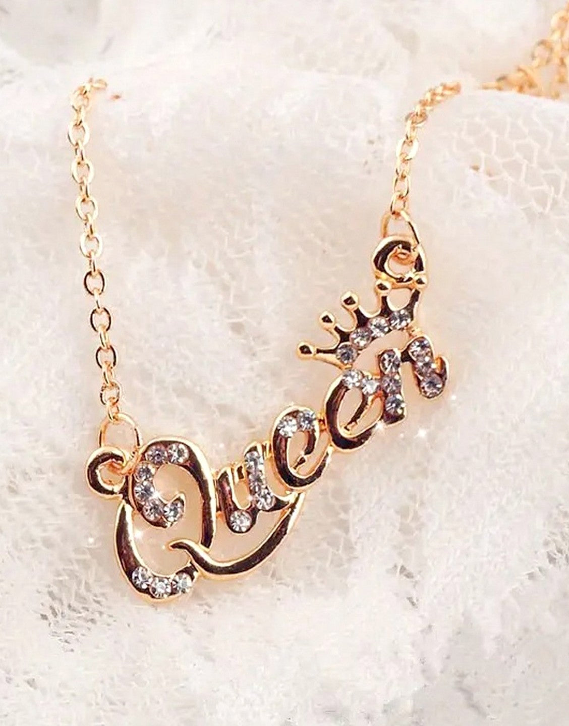 Adorable QUEEN Initial Golden Pendant Necklace