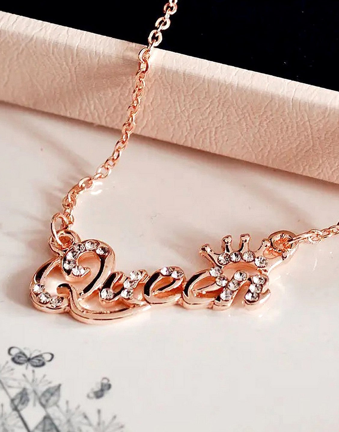 Adorable QUEEN Initial Golden Pendant Necklace