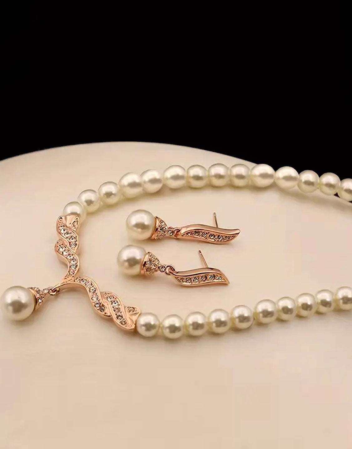 High Quality Rose Gold Pearl Necklace Set with Earrings