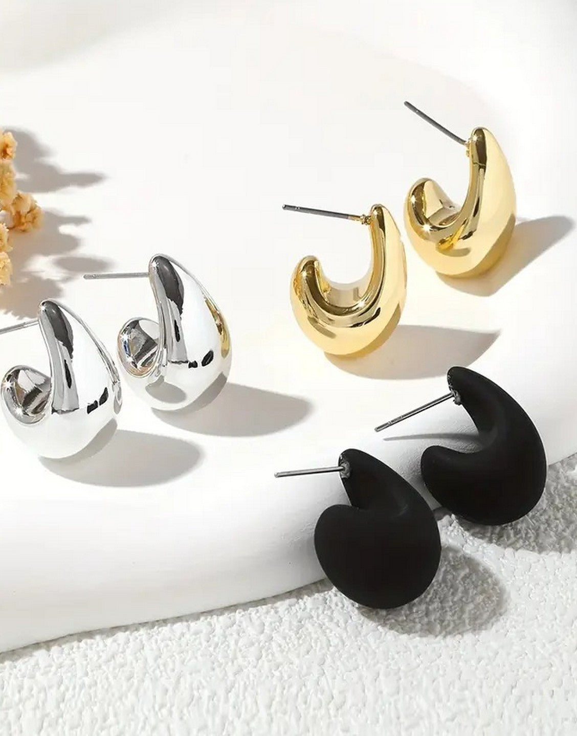 Pack of 3 Teardrop Hoop Earrings Set for Girls