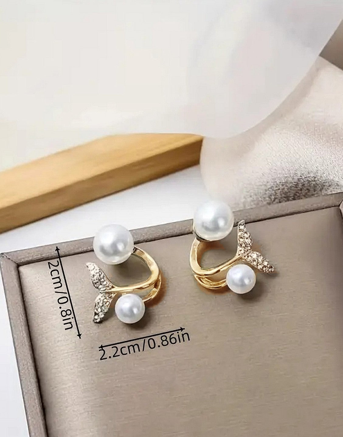 Faux Pearls & Rhinestones 14K Gold Plated Whale Tail Stud Earrings - Out of Stock