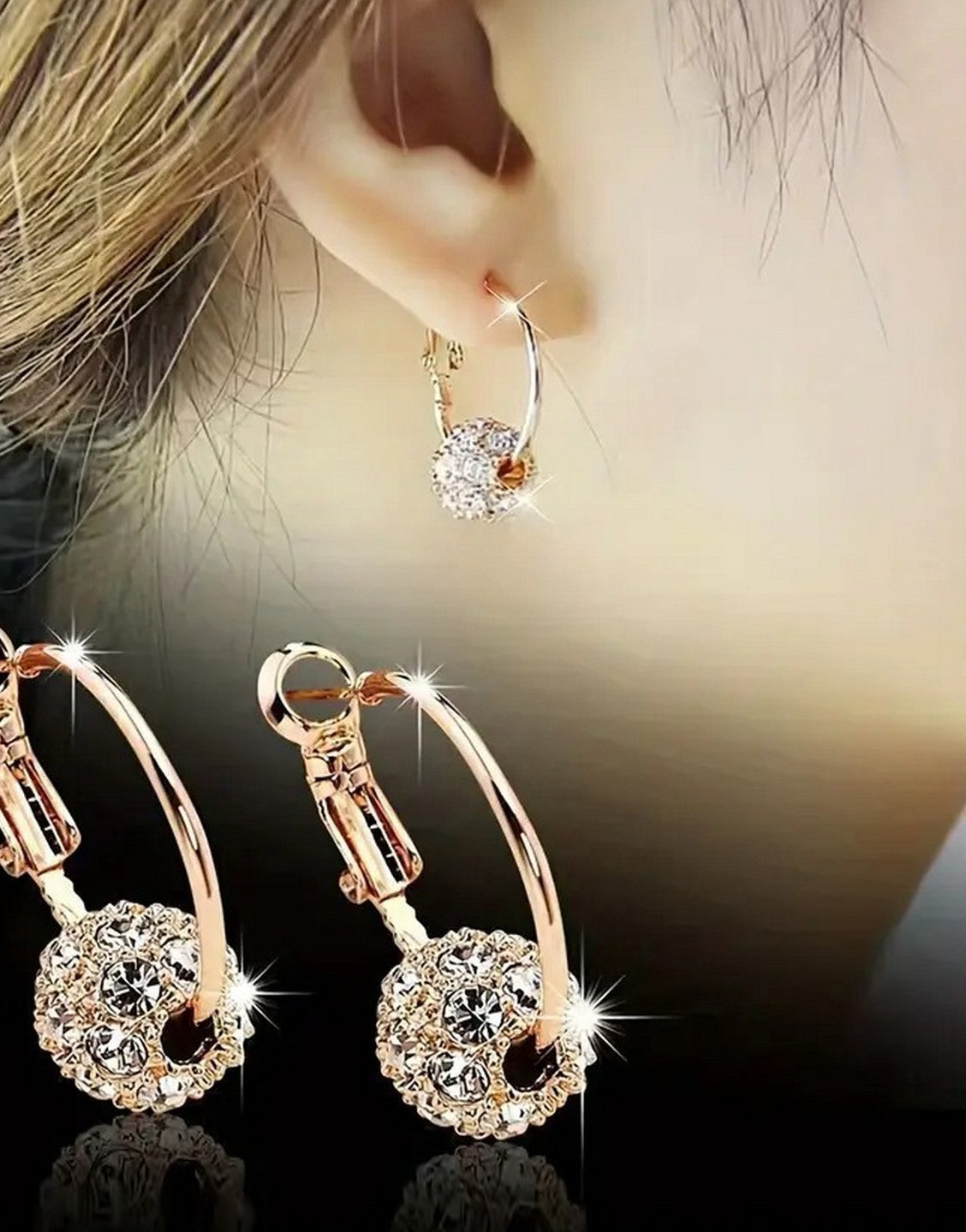 Boho-Chic Golden Crystal Ball Stud Earrings - Out of Stock