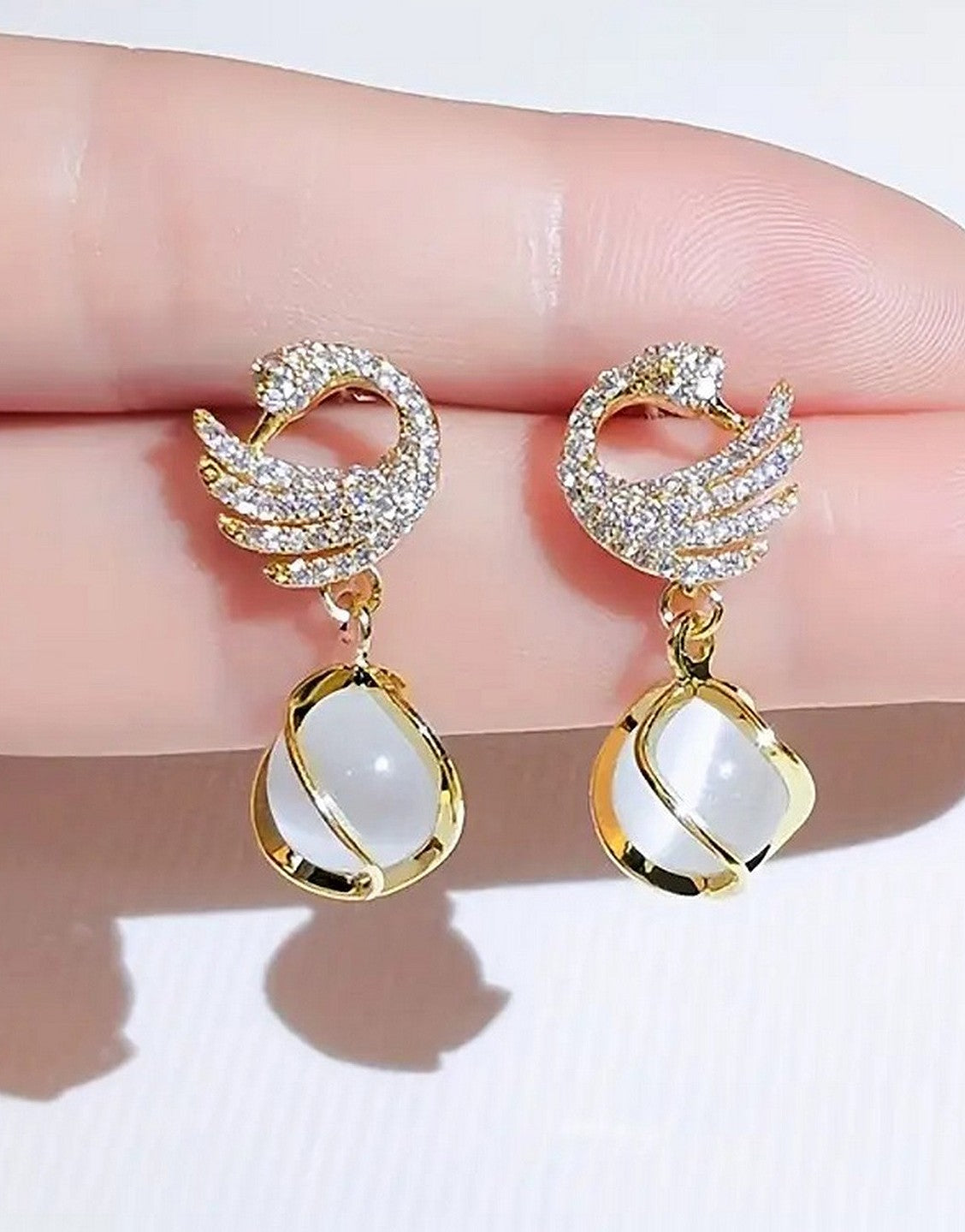 Elegant Swan Shape 14K Gold Plated Pendant Earrings