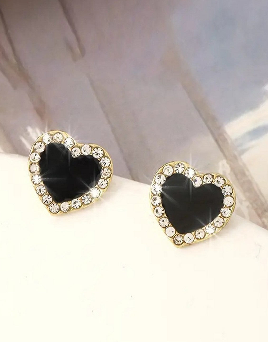Heart Shape Rhinestone Ear Studs Earrings
