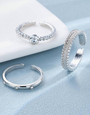 Pack of 3 Adjustable Synthetic Cubic Zirconia Alloy Rings Set for Girls & Ladies