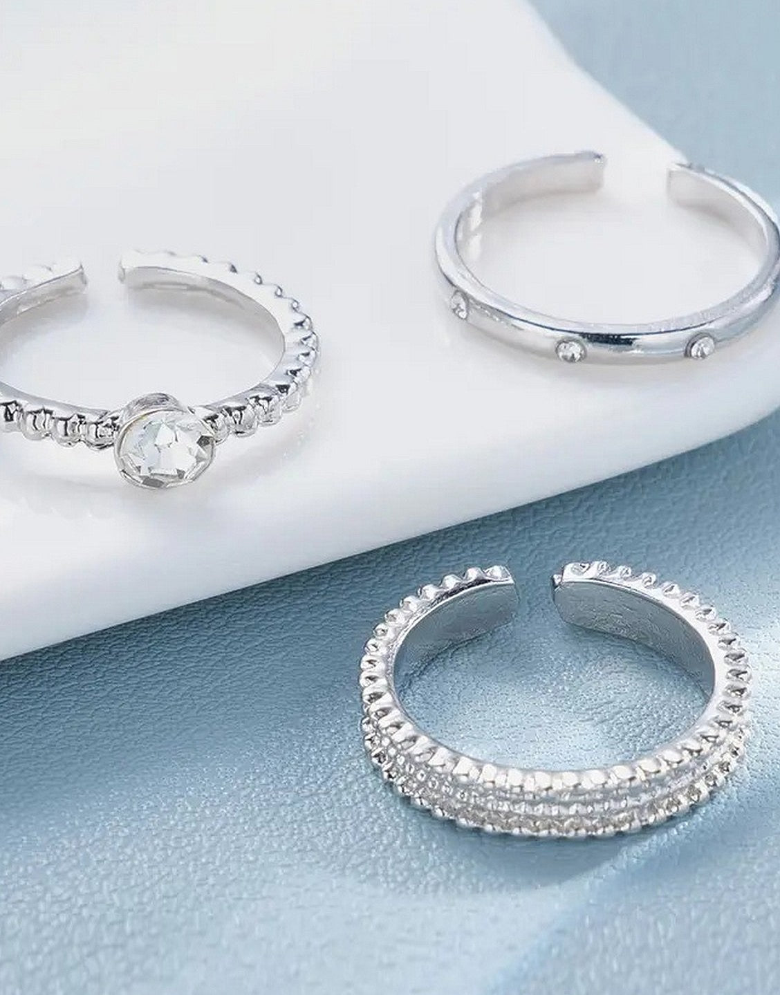 Pack of 3 Adjustable Synthetic Cubic Zirconia Alloy Rings Set for Girls & Ladies - Out of Stock