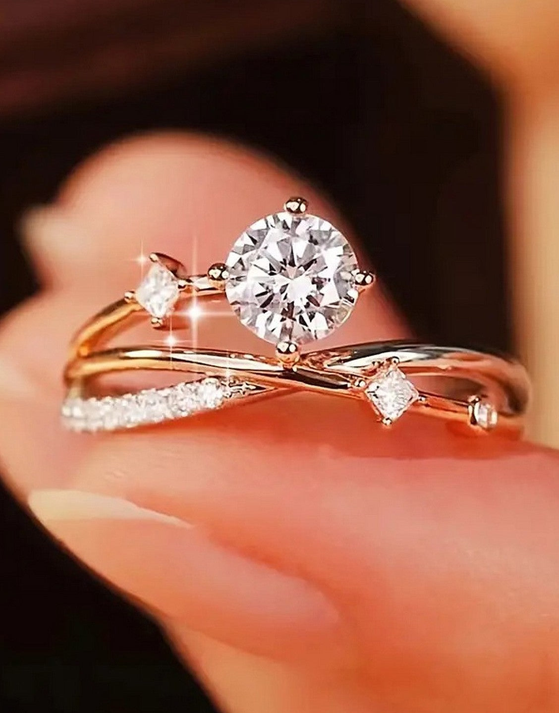 Adjustable Synthetic Cubic Zirconia Golden Starry Sky Ring for Women