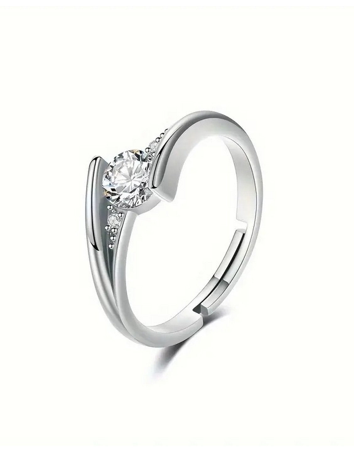 Adjustable Sparkling Cubic Zirconia Silver Finger Ring for Women