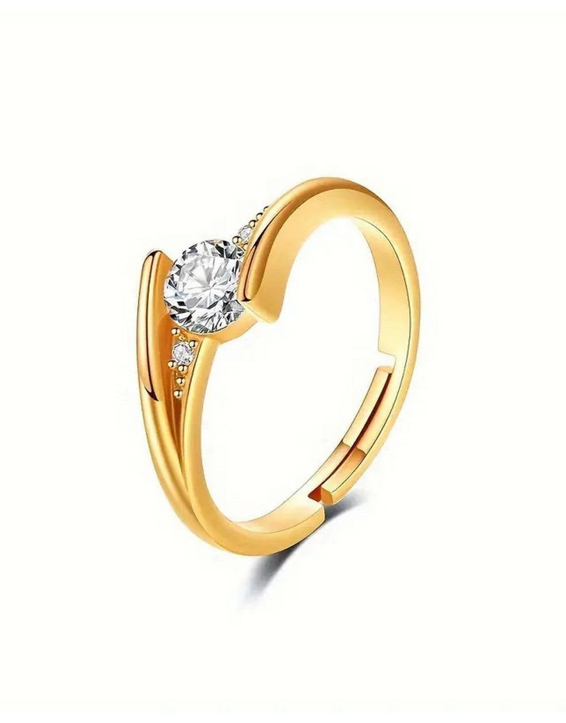 Adjustable Sparkling Cubic Zirconia Golden Finger Ring for Women